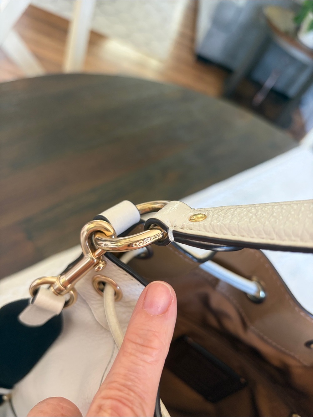 Coach Dempsey Pebbled Leather Drawstring Bucket Bag with Black Strap - Picture 7 of 10